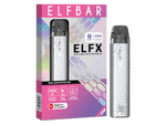 Elfbar Elfx E-Zigaretten Set in Silber mit Verpackung, Dual Mesh Pods und 1000mAh Akku.