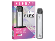 Elfbar Elfx E-Zigaretten Set in Silber mit Verpackung, Dual Mesh Pods und 1000mAh Akku.