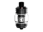 Schwarzer Geekvape Z Nano 3 Clearomizer aus Edelstahl und Glas mit Zeus-Logo auf dem Verdampferkopf.