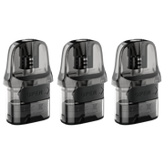 Drei Lost Vape Ursa V2 Pods mit schwarzem Mundstück und transparentem Tank.
