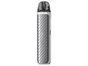 Silbernes Lost Vape Thelema Aura S E-Zigaretten Set mit Carbon-Optik und transparentem Pod.