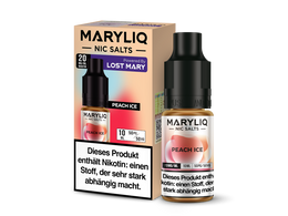 MARYLIQ Peach Ice Nikotinsalz Liquid in einer 10 ml Flasche mit passender Umverpackung.