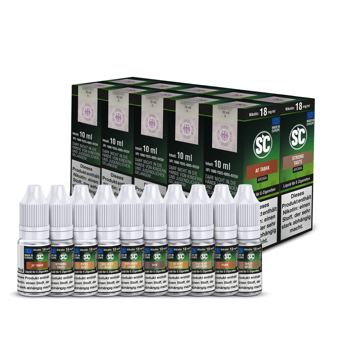 SC Tobacco Probierbox - 5 verschiedene Tabakaromen 10ml Liquids