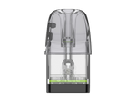 Transparenter Uwell Caliburn GPP Alpha Ersatzpod mit schwarzer Basis und grünen Akzenten.