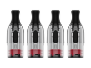 Vier transparente Vaporesso ECO One Mesh T-Pods mit schwarzen Mundstücken und roter Basis.