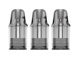 Drei transparente Vaporesso Vibe Dual Mesh Smart T-Pods mit integrierten Coils nebeneinander.