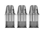 Drei transparente Vaporesso Vibe Dual Mesh Smart T-Pods mit integrierten Coils in einer Reihe.
